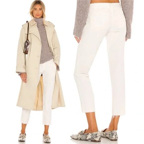 Nili Lotan East Hampton Slim Fit Frayed Hem Cropped Pants Eggshell Womens Size 0 - Picture 2 of 6
